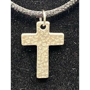 Hammered Silver Cross On Nylon Cord Necklace